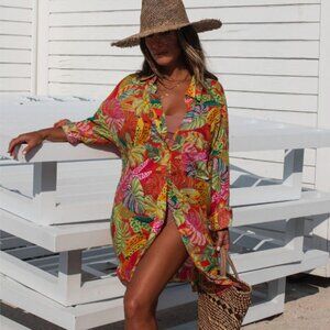 Vici Tropical State Of Mind Button Down Shirt Dress
